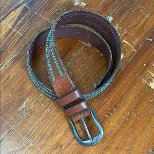 Pistil Brown Leather Belt with Blue Stitching Size Small